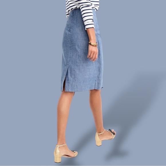 J. Crew ‘Cotton Ruffle Front Pencil Skirt’ in Chambray Blue Size 14 - Picture 2 of 16